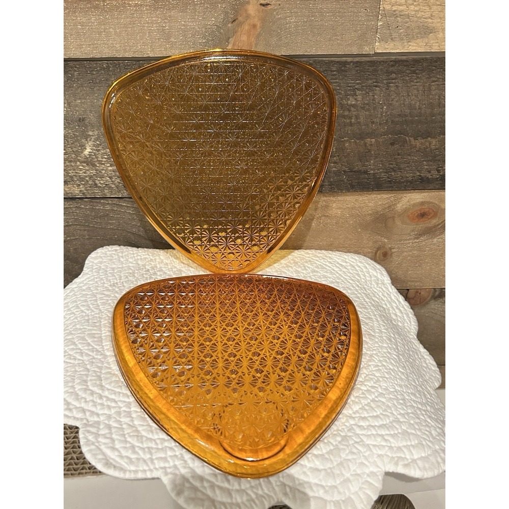 Amber Anchor Hocking DAISY & BUTTON Snack Plates Set of 2 Vintage MCM-
